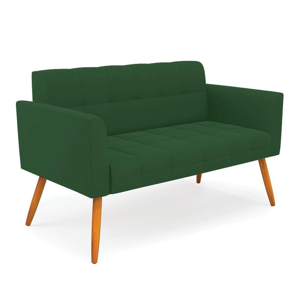 Sofá Namoradeira Elisa Veludo Verde Pés Palito Castanho - D`Rossi