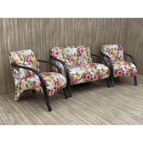 Conjunto Poltronas Braço Madeira Floral 66 México