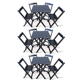 Kit 3 Conjunto com Jogo de Mesa 70x70 com 4 Cadeiras Dobráveis - Preto
