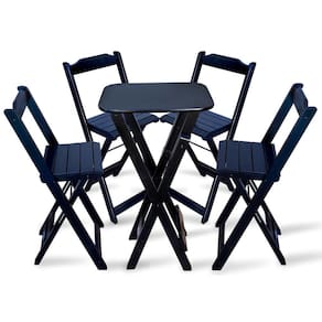 Conjunto de Mesa Bistro Dobravel com 4 Cadeiras para Area de Lazer - Preto