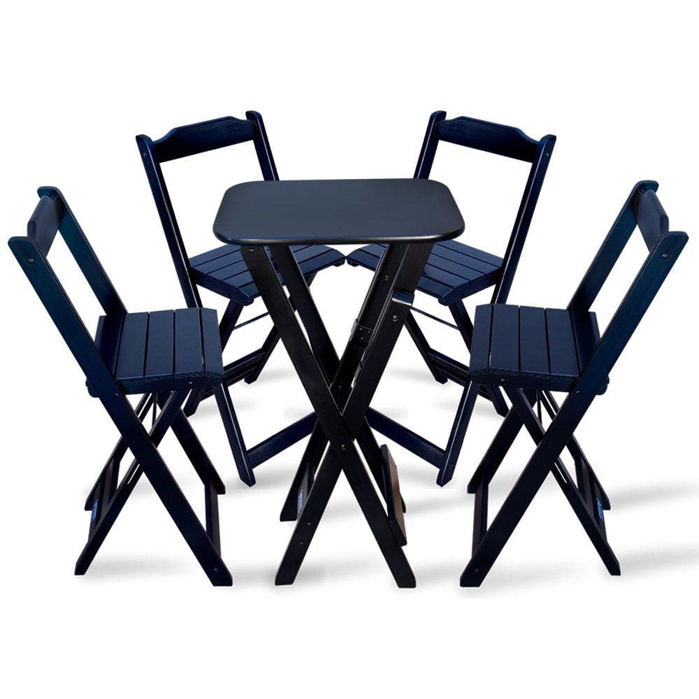 Conjunto de Bistro com 4 Cadeiras Dobravel para Area de Lazer - Preto