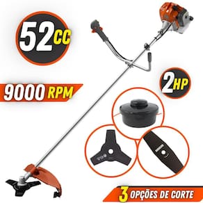 Máquina de Cortar Grama Á Gasolina 52cc Tekna RL520AC Lateral Completa e Multifuncional Com 3 Opções de Corte Faca 3 Pontas, 2 Pontas e Carretel Nylon