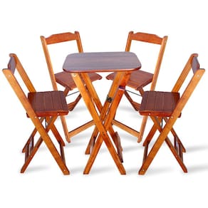 Conjunto de Mesa Bistro Dobravel com 4 Cadeiras para Area de Lazer - Imbuia