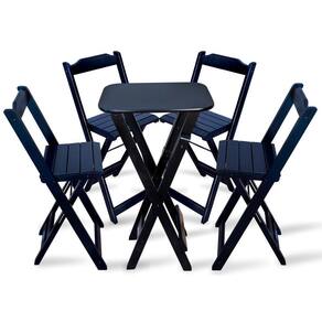 Jogo de Mesa e 4 Cadeira Bistro Dobravel para Bar e Restaurante - Preto