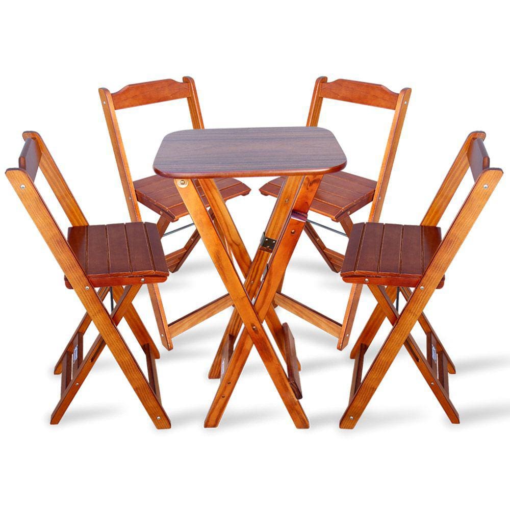 Conjunto de Bistro com 4 Cadeiras Dobravel para Area de Lazer - Imbuia