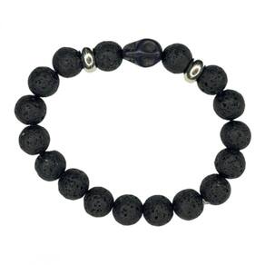 Pulseira Exú Crânio Pedra Vulcânica Negra 10 mm