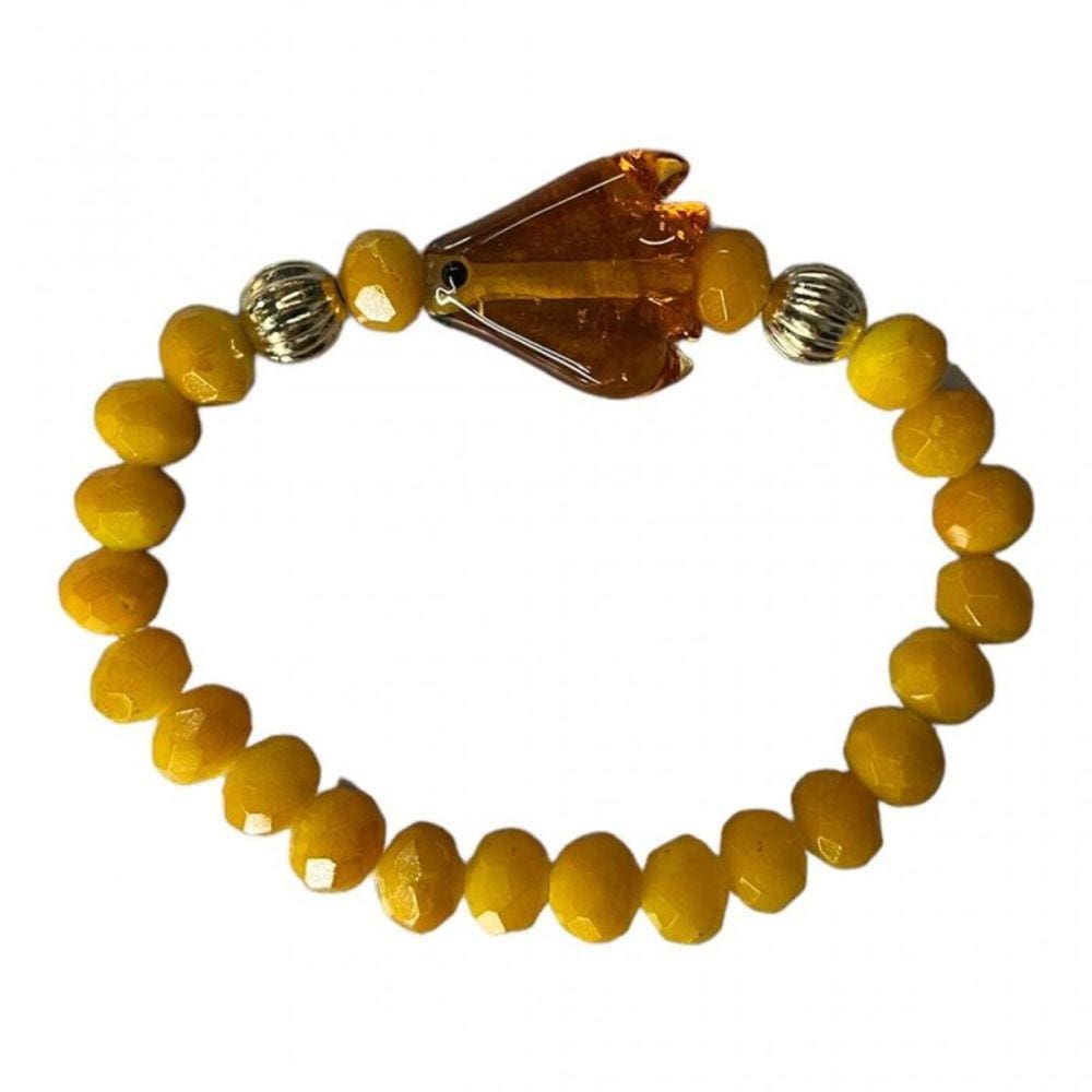Pulseira Oxum Firma Peixe Amarelo Cristal e Silicone