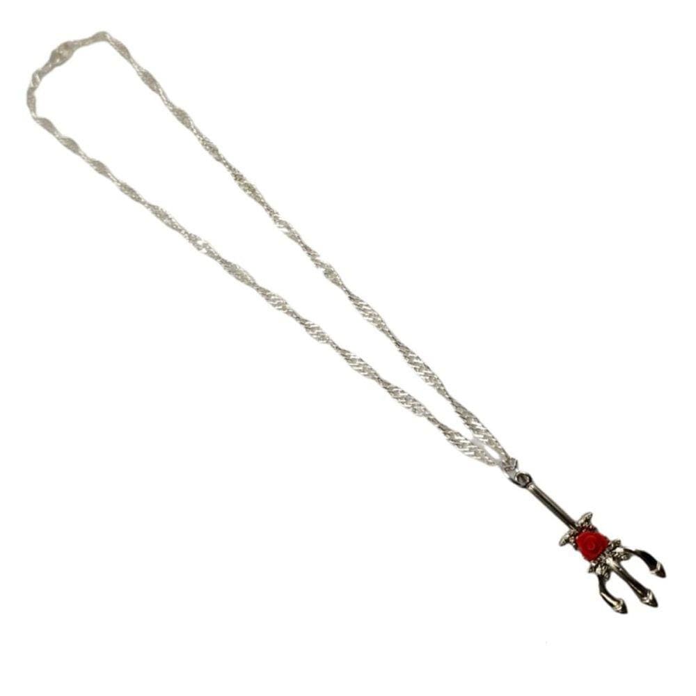 Corrente e Pingente Pomba Gira Tridente 4,2 cm Niquelado