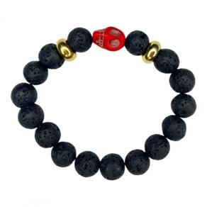 Pulseira Exu Cranio Vermelho Pedra Vulcanica 10 mm