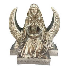 Escultura Deusa Lua 20 cm Pintada Cor Prata Resina