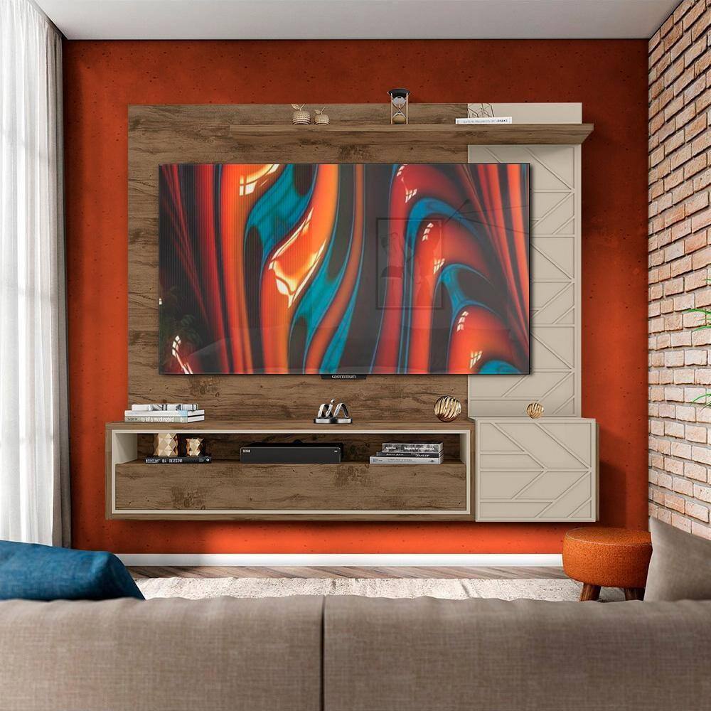 Painel Moderno TV Até 65 Polegadas Jatobá Off White Ptolomeu Shop JM - Marrom