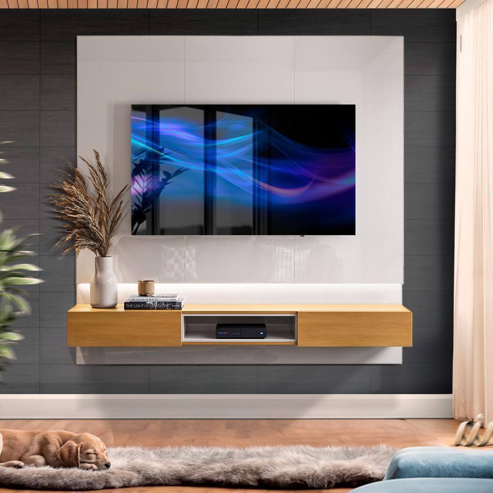 Painel Home TV Até 70 Polegadas Off White Marrom Prunella Shop JM - Off White