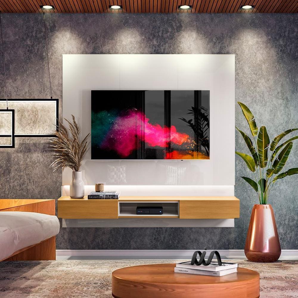 Painel Suspenso TV Até 70 Polegadas Off White Marrom Phoebe Shop JM - Off White