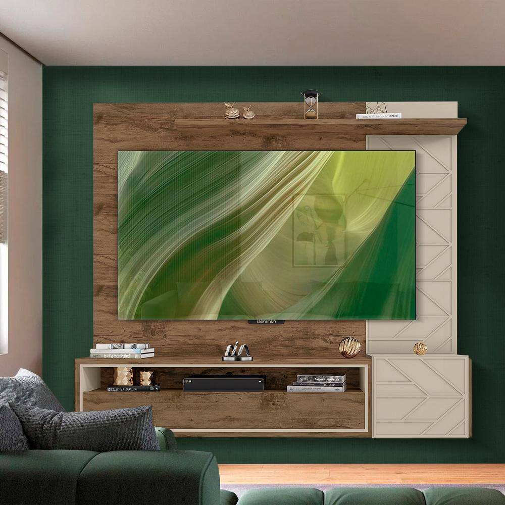 Painel Para Sala TV Até 65 Polegadas Jatobá Off White Perseu Shop JM - Marrom