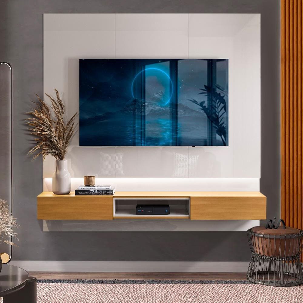 Painel Moderno TV Até 70 Polegadas Off White Marrom Paloma Shop JM - Off White