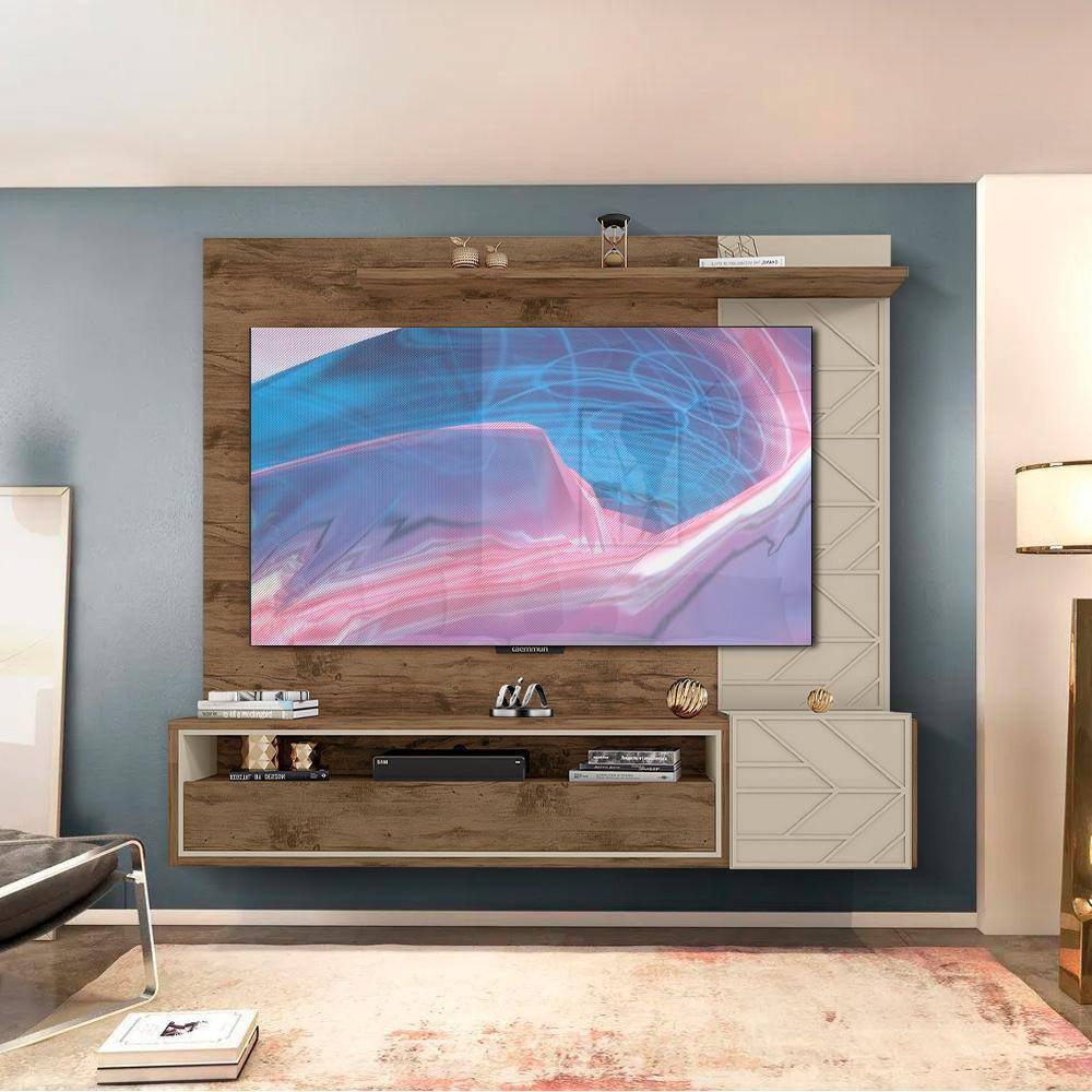 Painel De TV Para Sala Até 65 Polegadas Jatobá Off White Petrona Shop JM - Marrom