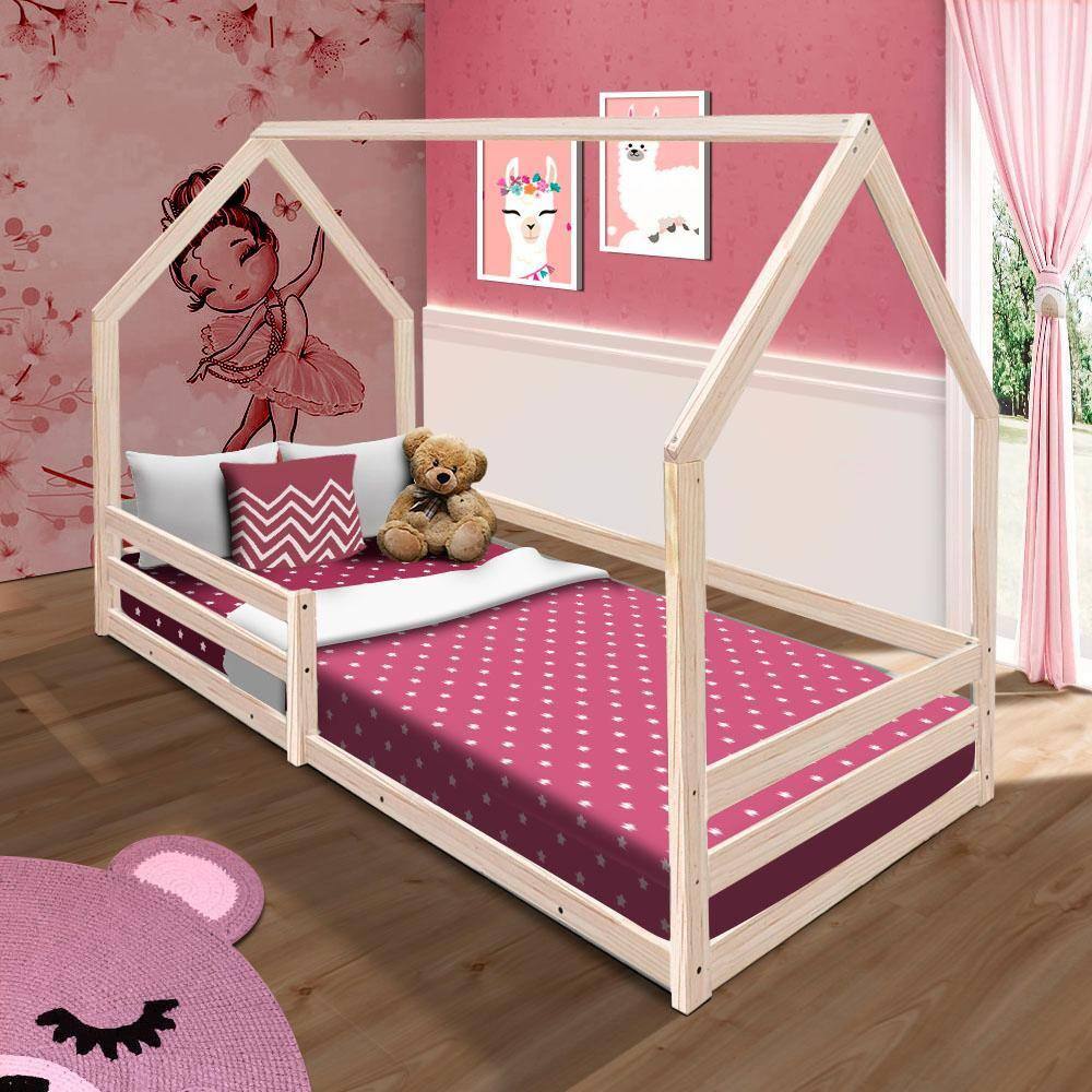 Mini Cama Infantil Montessori Em Madeira Maciça Naturale Com Colchão Bella Shop Jm - Marrom