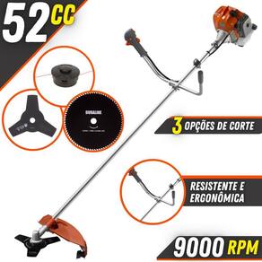 Roçadeira Profissional Á Gasolina Tekna RL520ACN TK 52cc 9000RPM Alta Performance e Multicortes Com Faca 3 Pontas, Faca 80 Dentes e Carretel Nylon