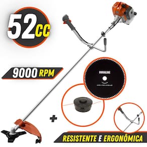 Máquina de Cortar Grama Á Gasolina 52cc Tekna RL520AC Roçadeira Multifuncional Com 3 Opções de Corte Faca 3 Pontas, Disco 80 Dentes e Carretel Nylon