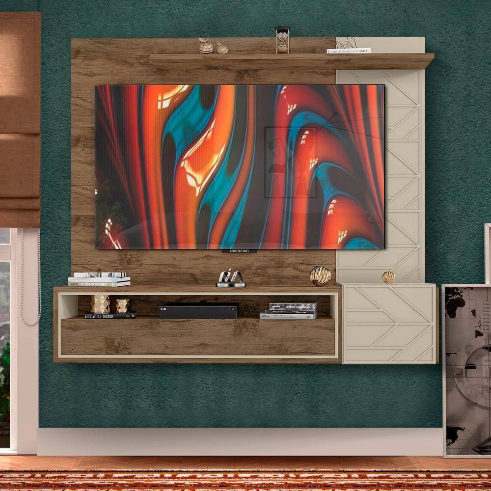 Painel Home TV Até 65 Polegadas Jatobá Off White Prosper Shop JM - Marrom