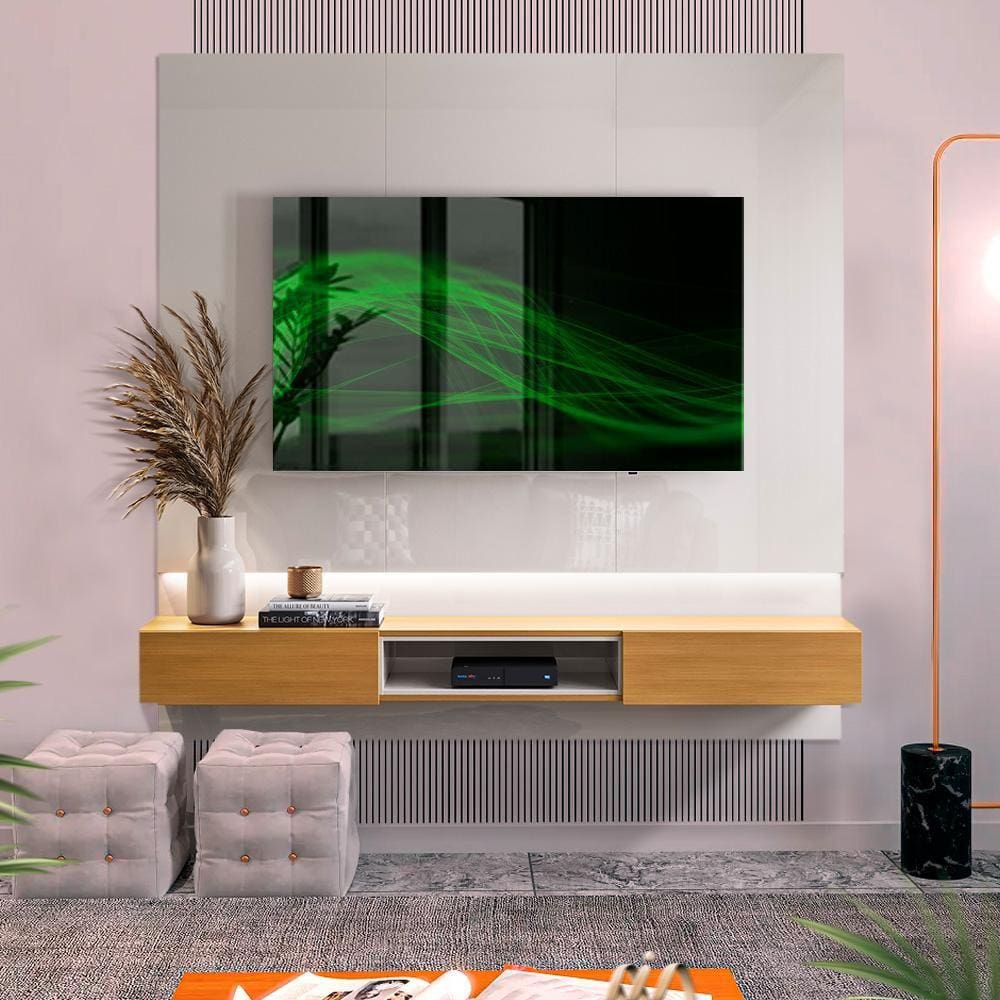 Painel Com Nicho TV Até 70 Polegadas Off White Marrom Primavera Shop JM - Off White