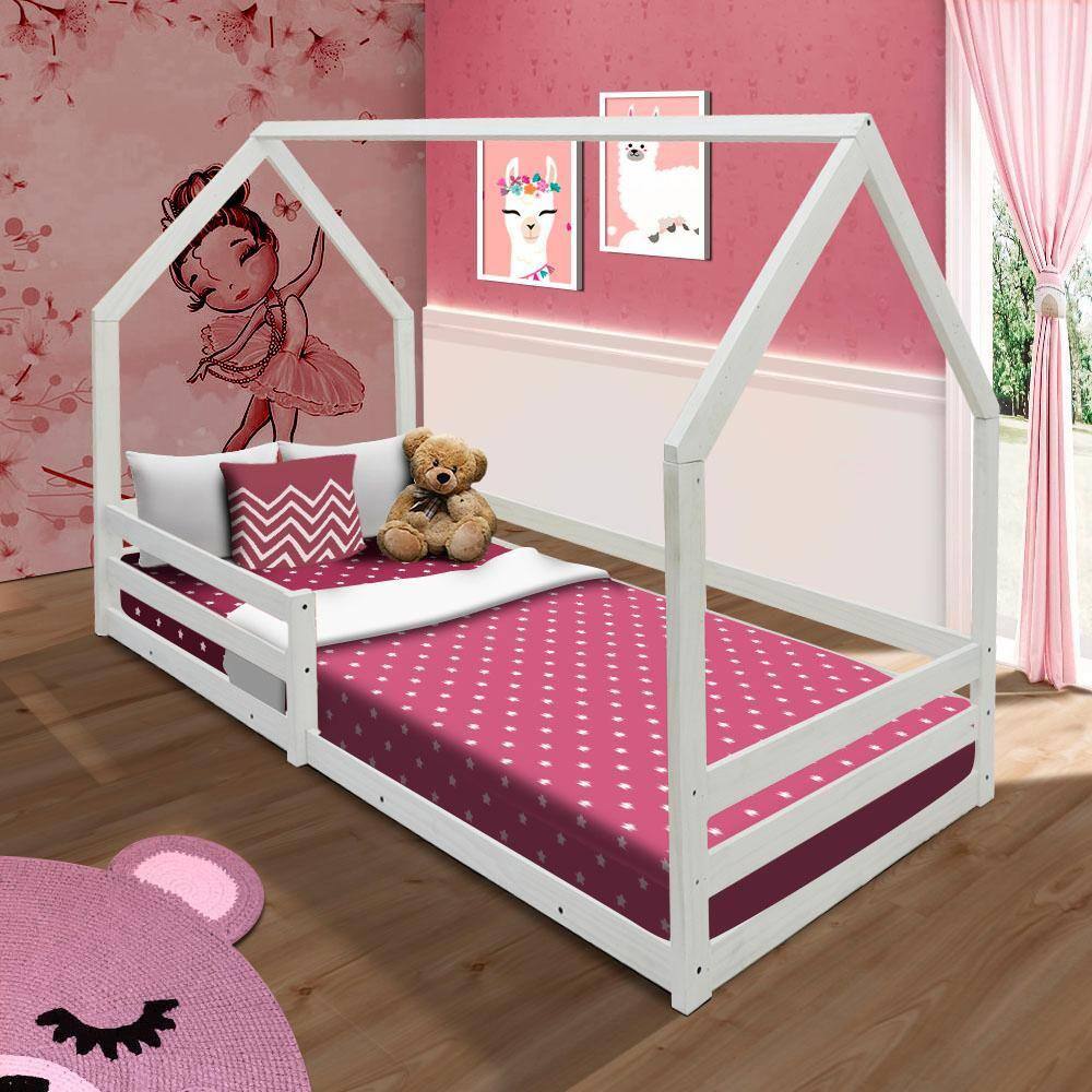 Mini Cama Infantil Montessori Em Madeira Maciça Branco Bella Shop Jm - Branco