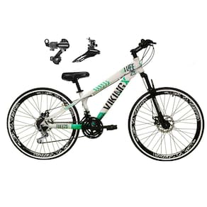 Bicicleta Aro 26 Vikingx Tuff 21v Alumínio Câmbio Shimano Freio a Disco Aros Vmaxx Preto - Branco\Verde  X25