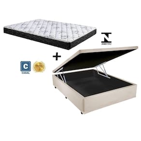 Cama Box Baú Casal Conforto Suede Bege + Colchão Casal Conforto Espuma D23 Com EPS 16x138x188