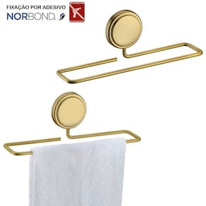 Kit 2 Suporte Porta Toalha Toalheiro 25cm Adesivo Dupla Face Banheiro Dourado - Future