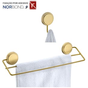 Kit Toalheiro Duplo Porta Toalha Gancho Multiuso Adesivo Dupla Face Banheiro Dourado - Future