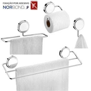 Kit 2 Toalheiros Suporte Papel Higiênico Gancho Multiuso Adesivo Dupla Face Banheiro Cromado - Future