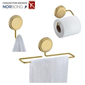 Kit Toalheiro Rosto Suporte Papel Higiênico Gancho Porta Toalha Adesivo Dupla Face Banheiro Dourado - Future