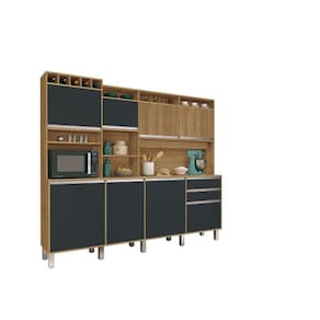 Kit Cozinha Smart 8 Portas Ripado Freijó/Grafite – Vitamov