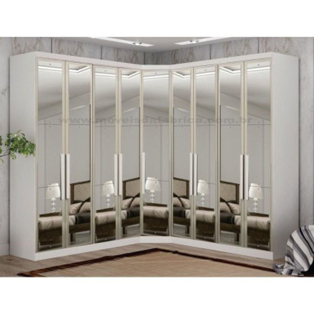 Modulado Closet Completo Espelhado 9 Portas 6 Gavetas - Rizon-Branco - Móveis Novo Horizonte