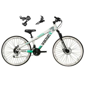 Bicicleta Aro 26 Vikingx Tuff 21v Alumínio Câmbio Shimano Freio a Disco Aros Vmaxx Brancos - Preto\Verde X25