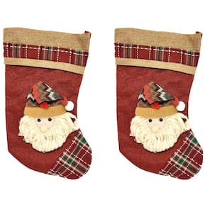 Kit 2 Botas Natalina Tecido Vinho e Xadrez 35cm Papai Noel - Master Christmas
