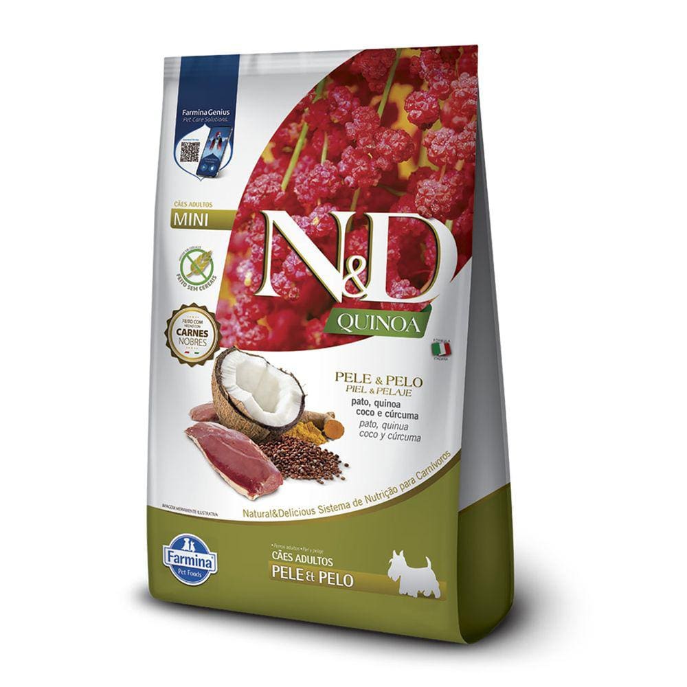 Ração N&D Quinoa Cães Adultos Mini Pele & Pelo Sabor Pato 2,5kg