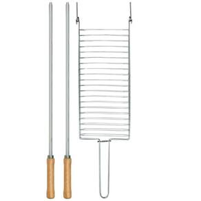 Kit Preparo Churrasco 3Pcs Churrasqueira Grelha Espetos 55Cm
