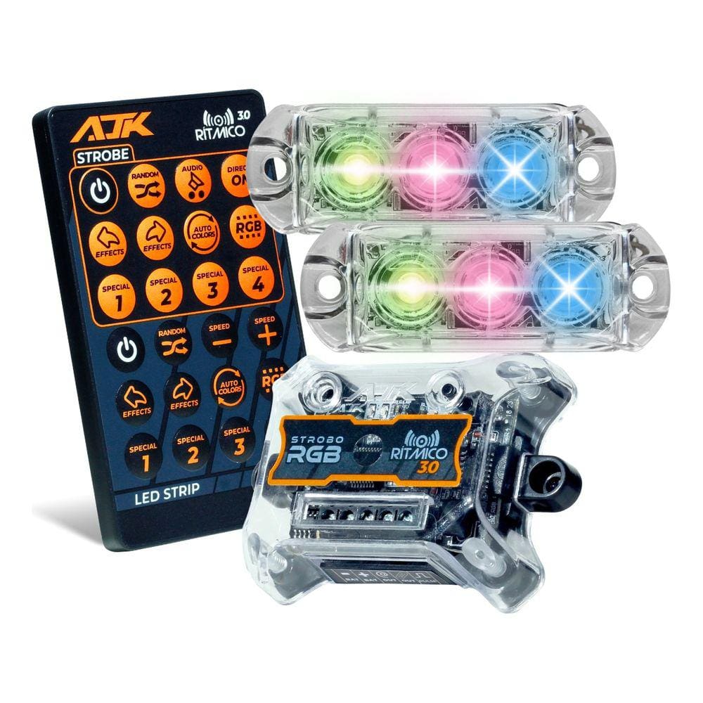 Kit Strobo AJK RGB Rítmico 3.0 + 2 Faróis 6W