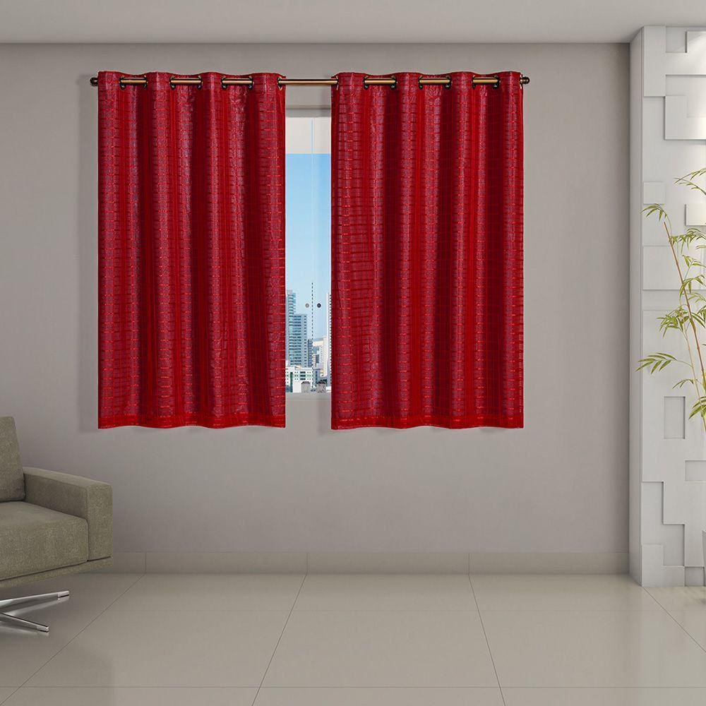 Cortina Blackout prata c/ Voil Xadrez 2,0 m x 1,4 m Vermelho