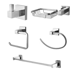 Kit De Acessórios 5 Peças Para Banheiro Vogue Luxo Aço Inox Cromado