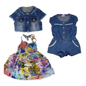 Vestido E Casaquinho Jeans/macacão Jeans -infantil- 3 Peças