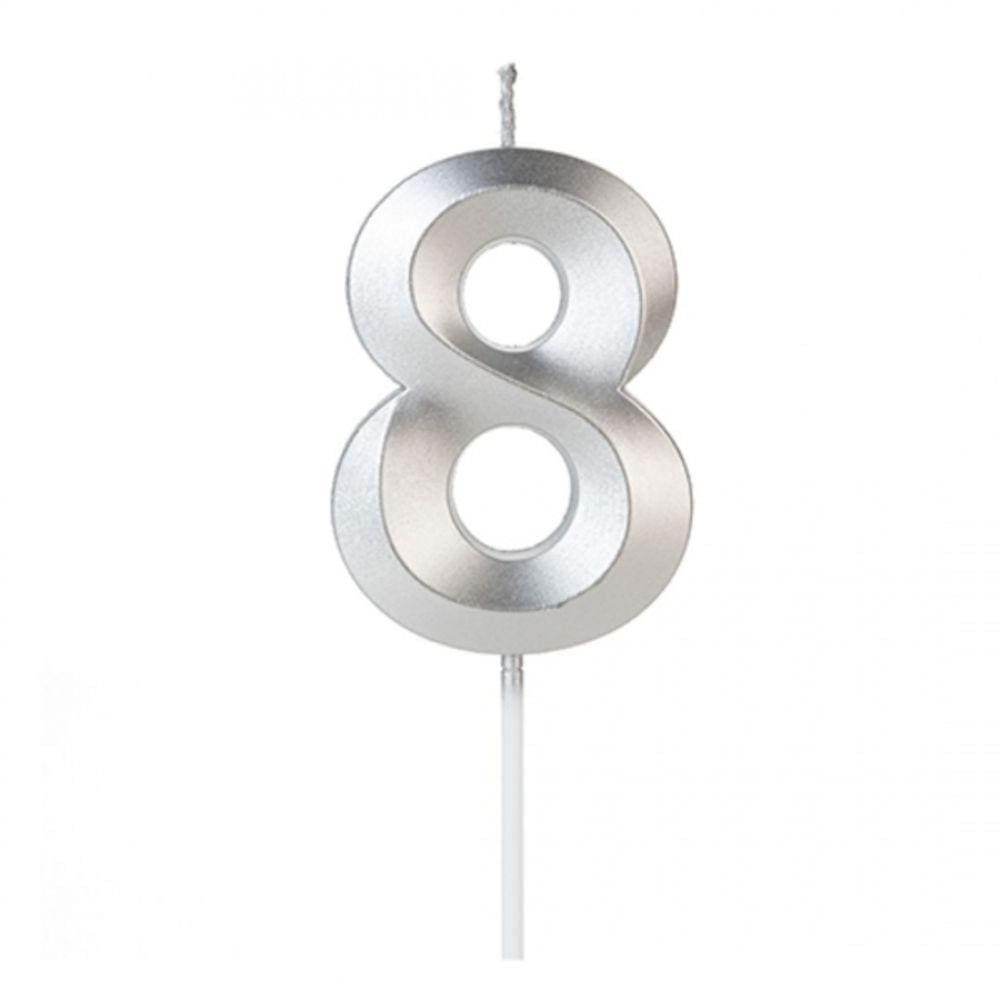 Vela Design Prata Número 8 Silverfestas