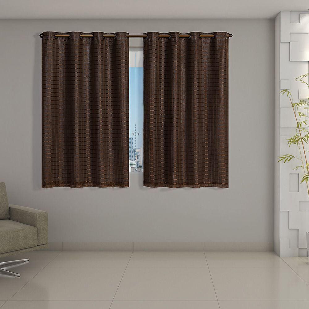 Cortina Blackout prata c/ Voil Xadrez 2,00 m x 1,4 0m Tabaco