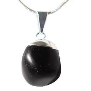 Colar Pedra Rolada Obsidiana Negra Envolto Prateado