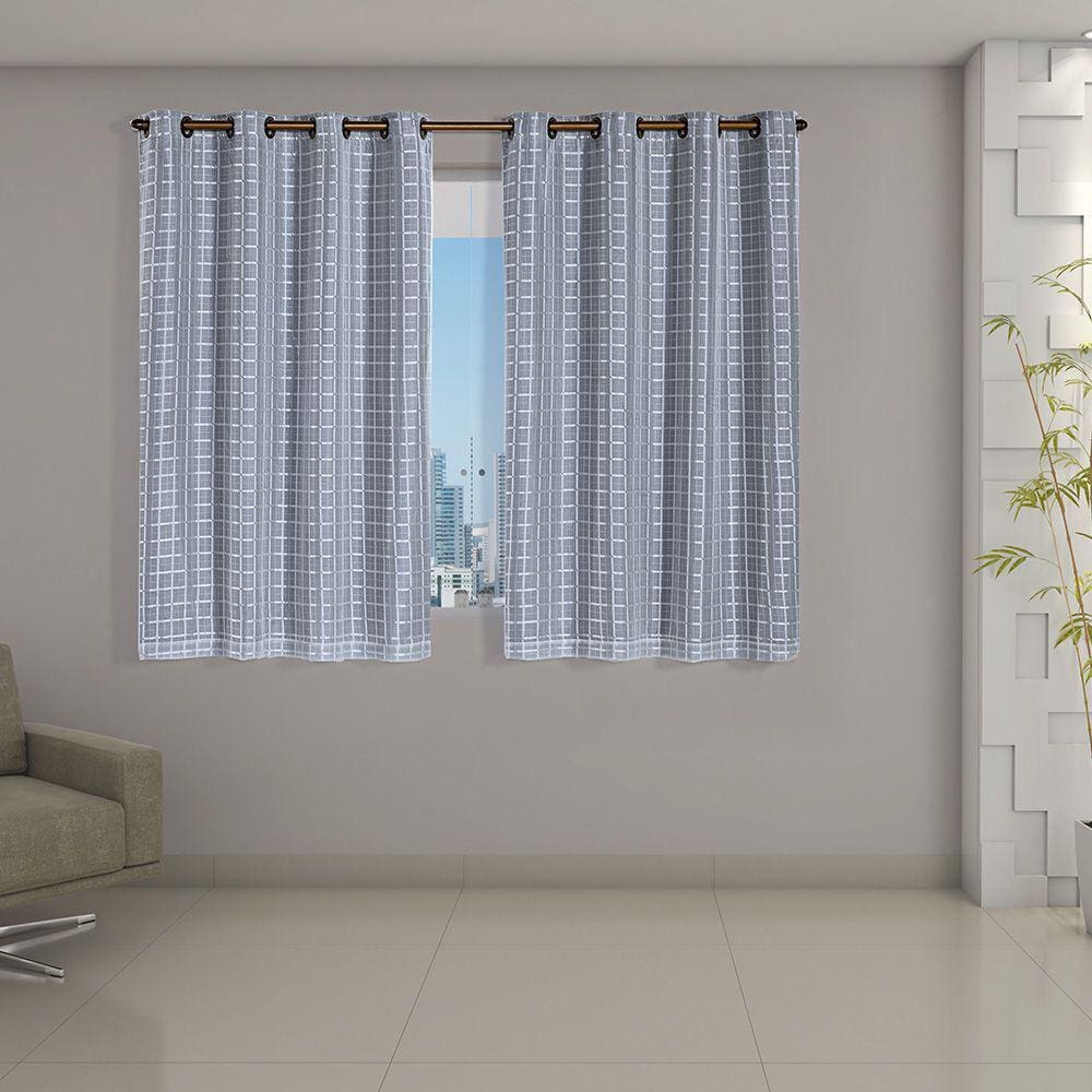 Cortina Blackout prata com Voil Xadrez 2,80 m x 1,60 m Cinza