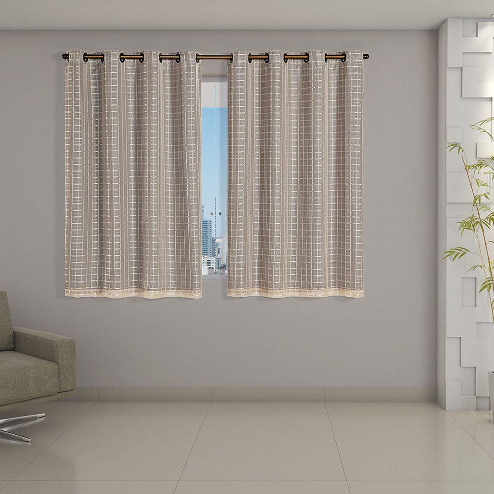 Cortina Blackout prata com Voil Xadrez 2,00 m x 1,40 m Avelã