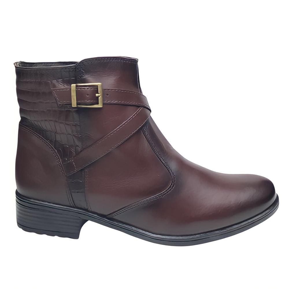Bota Cano Baixo Couro Detalhe Croco Cor Pinhao