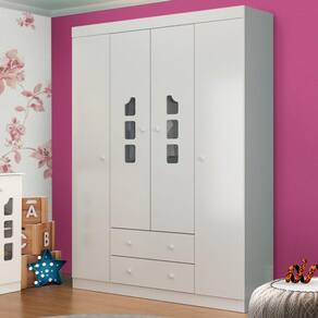 Guarda Roupa Infantil Lívia 4 Portas 2 Gavetas Cor Branco Brilho - Phoenix Baby