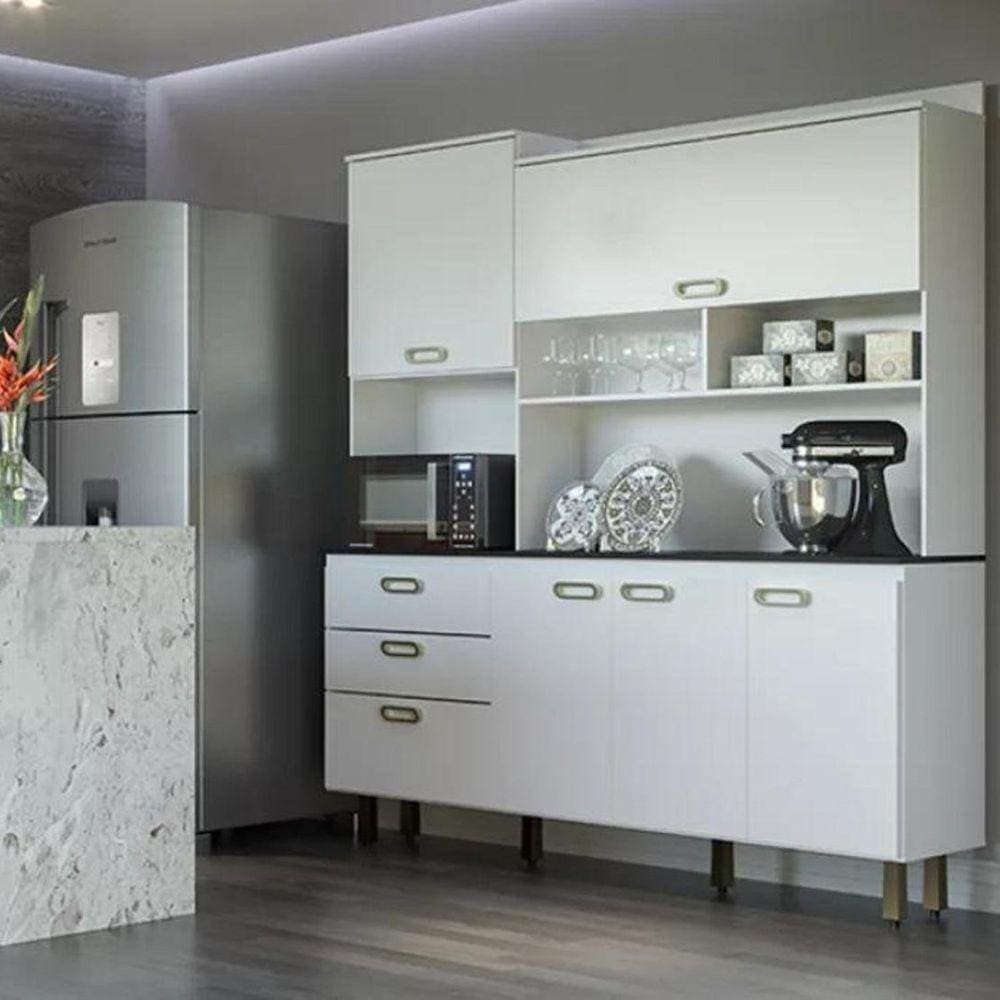 Cozinha Compacta 5 Portas 3 Gavetas Ravena Batrol Móveis Branco